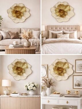 Elegant Gold and Cream Floral Wall Accent